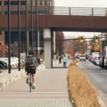 Cyclist on the town branch commons